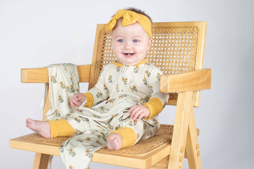 Marigold Block Print - LS Convertible Zip PJs: 12-18 mo