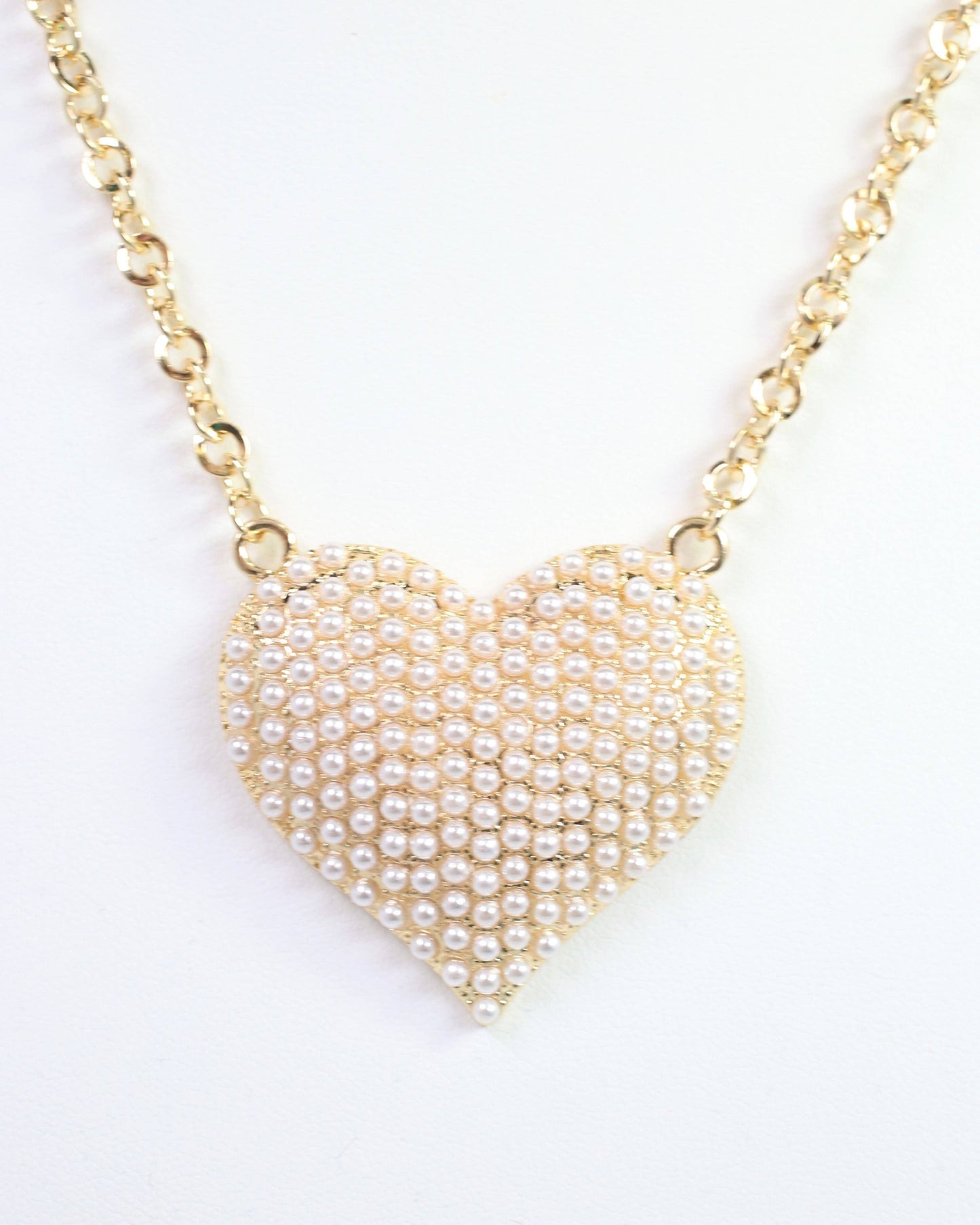 Cocos Pearl Pave Heart Necklace Gold