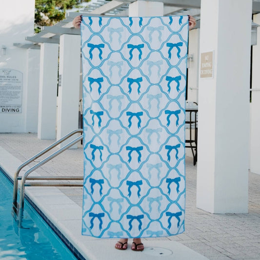 Blue Bow Microfiber Towel: Light Blue