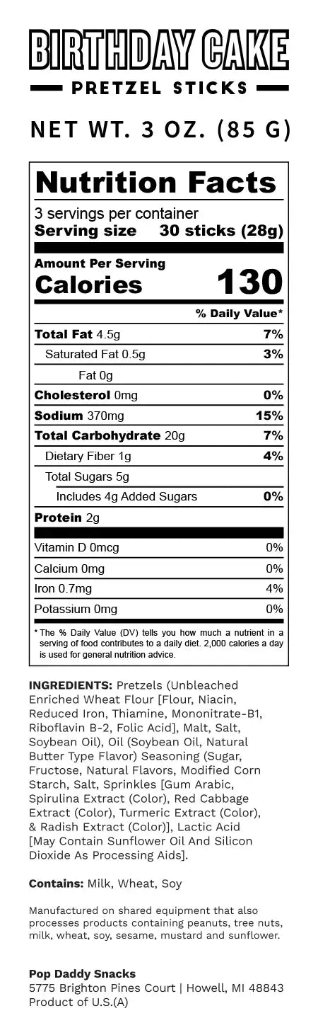 Birthday Cake Seasoned Pretzels (Limited Edition) 3.0 oz