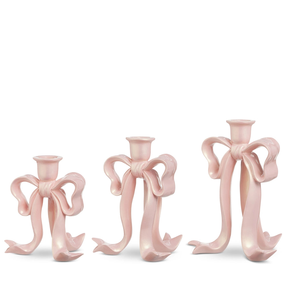 Pink Pearlescent Bow Candlesticks
