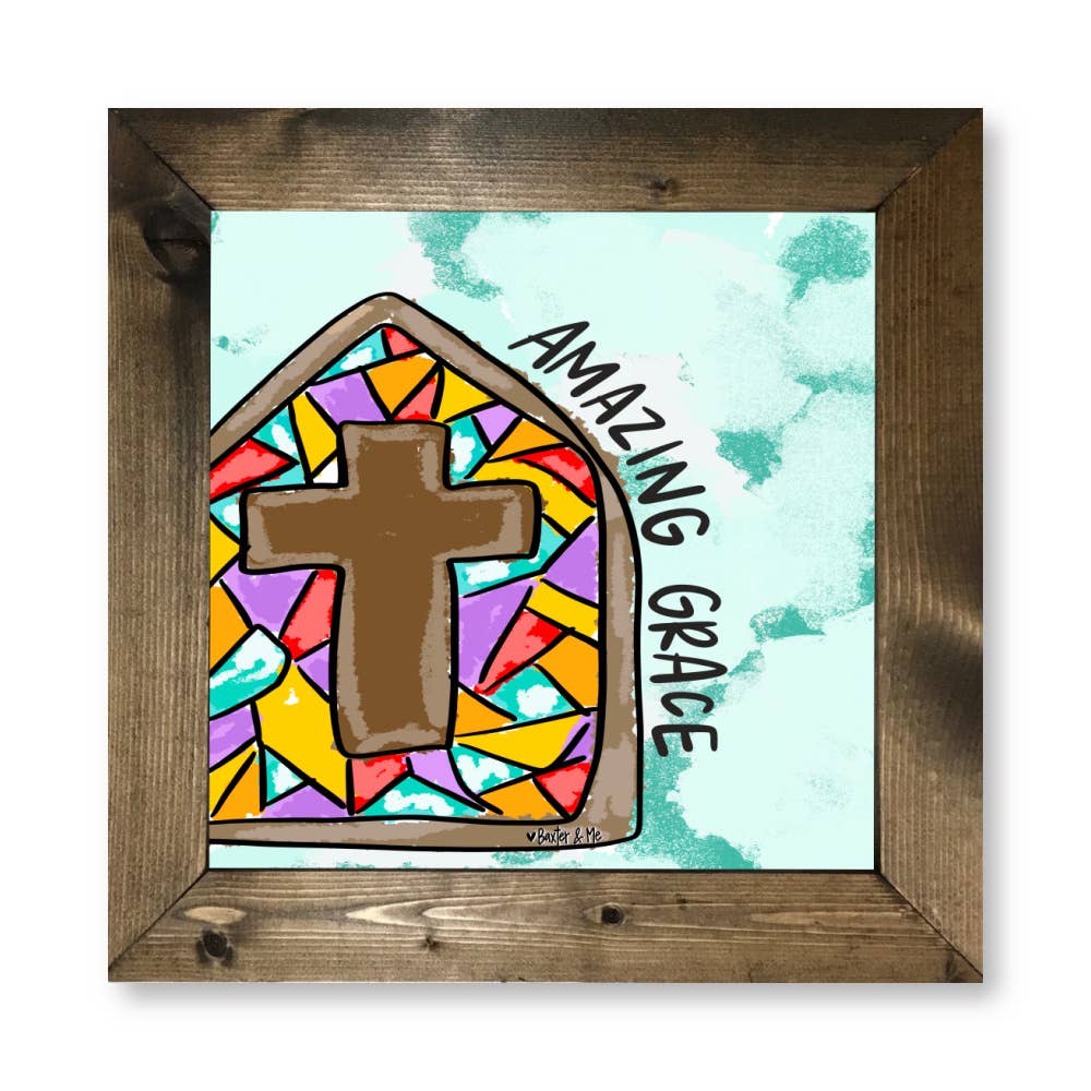 Amazing Grace Stained Glass Framed Art: 8" x 10"