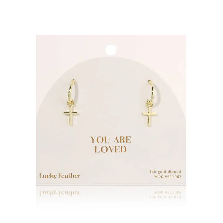 You Are Loved Hoop Cross Earrings