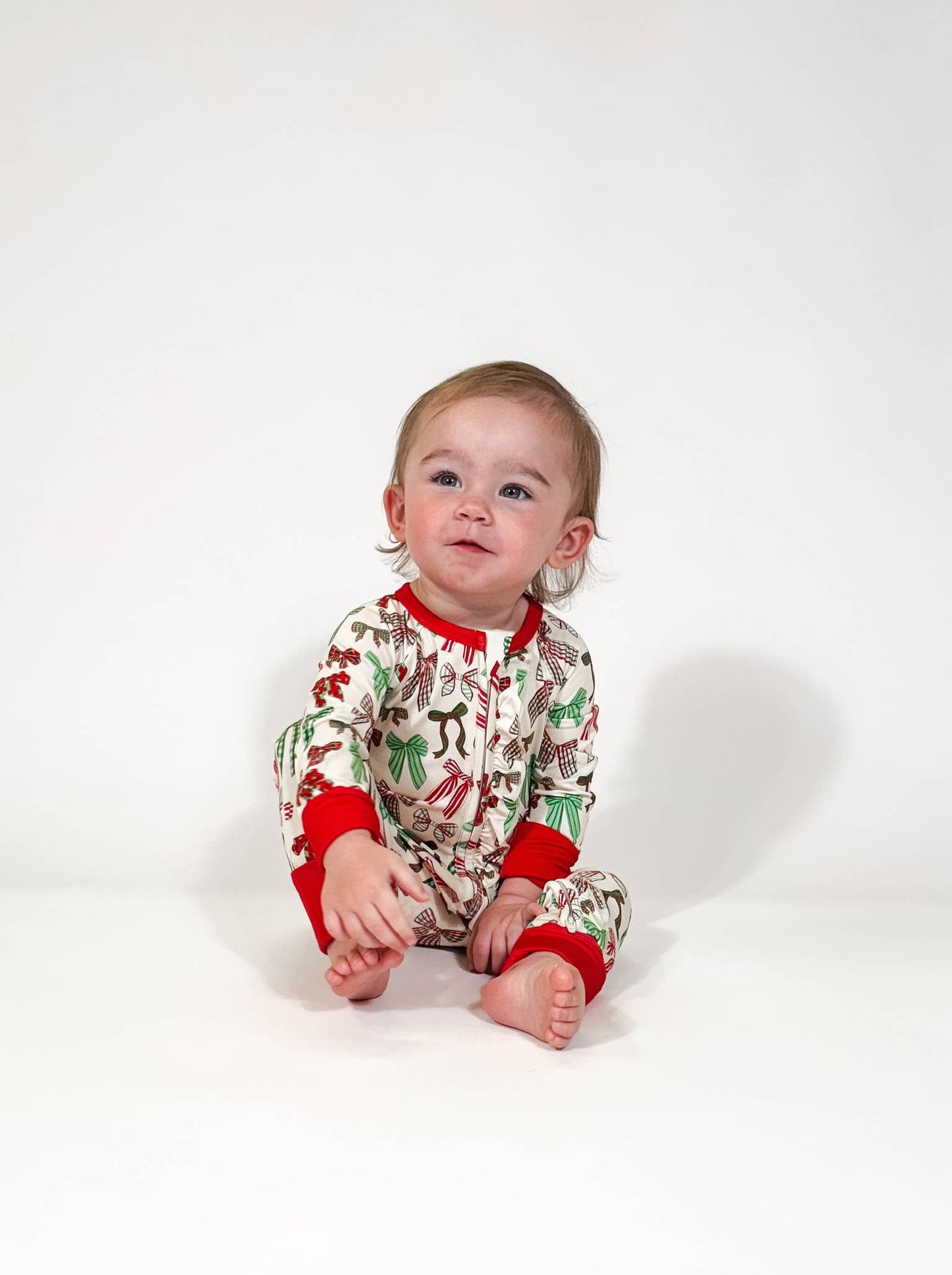 Holiday Bows - LS Convertible Zip PJs: 12-18 mo