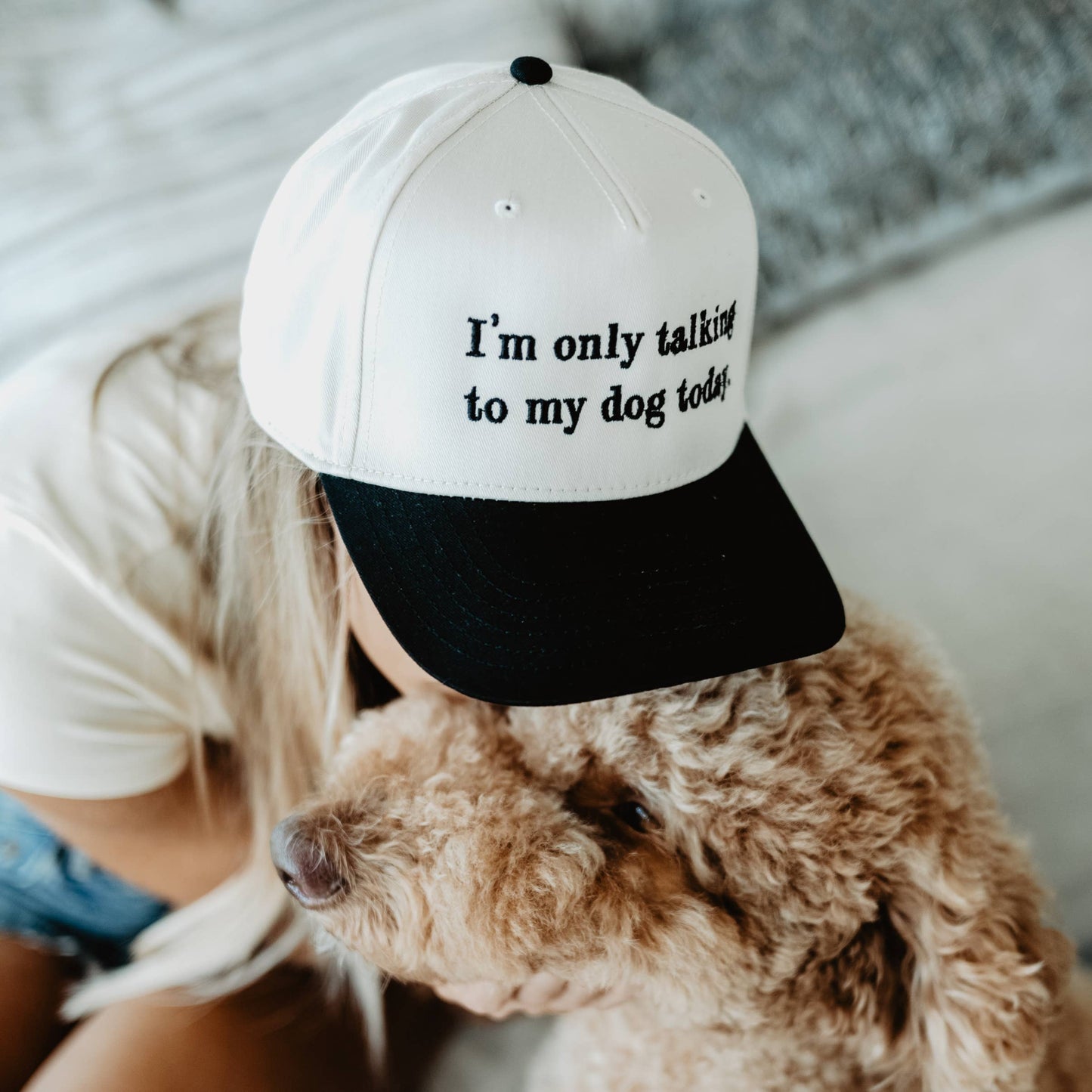 I'm Only Talking To My Dog Today Funny Vintage Hat: Black and Tan