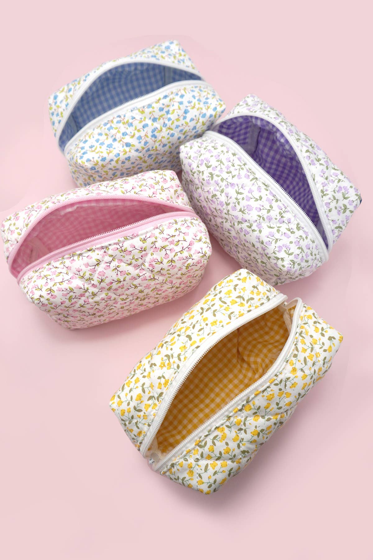 DITSY QUILTED COTTON FLORAL COSMETIC POUCH BAG | Yellow