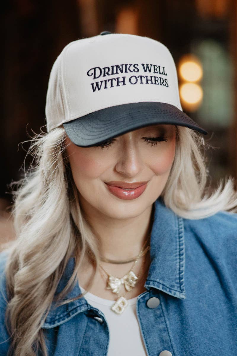 Drinks Well With Others Vintage Trucker Hats For Women: Black and Tan