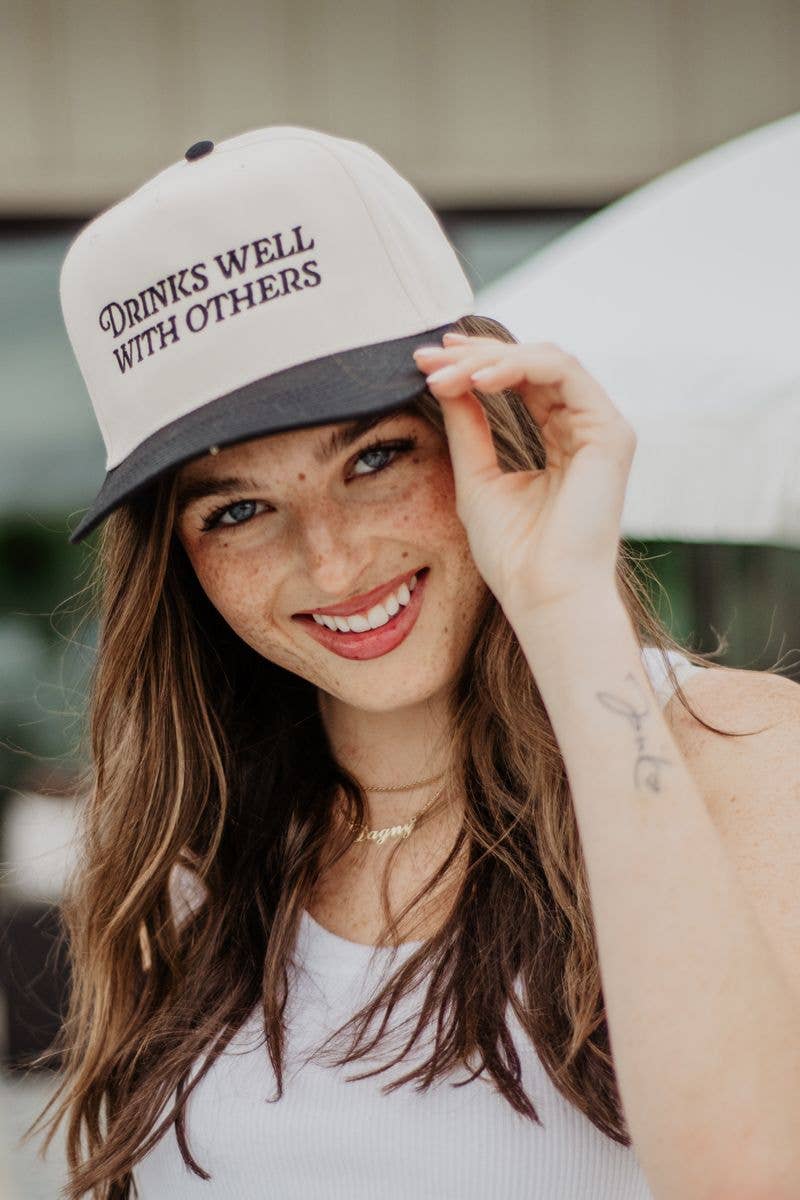Drinks Well With Others Vintage Trucker Hats For Women: Black and Tan
