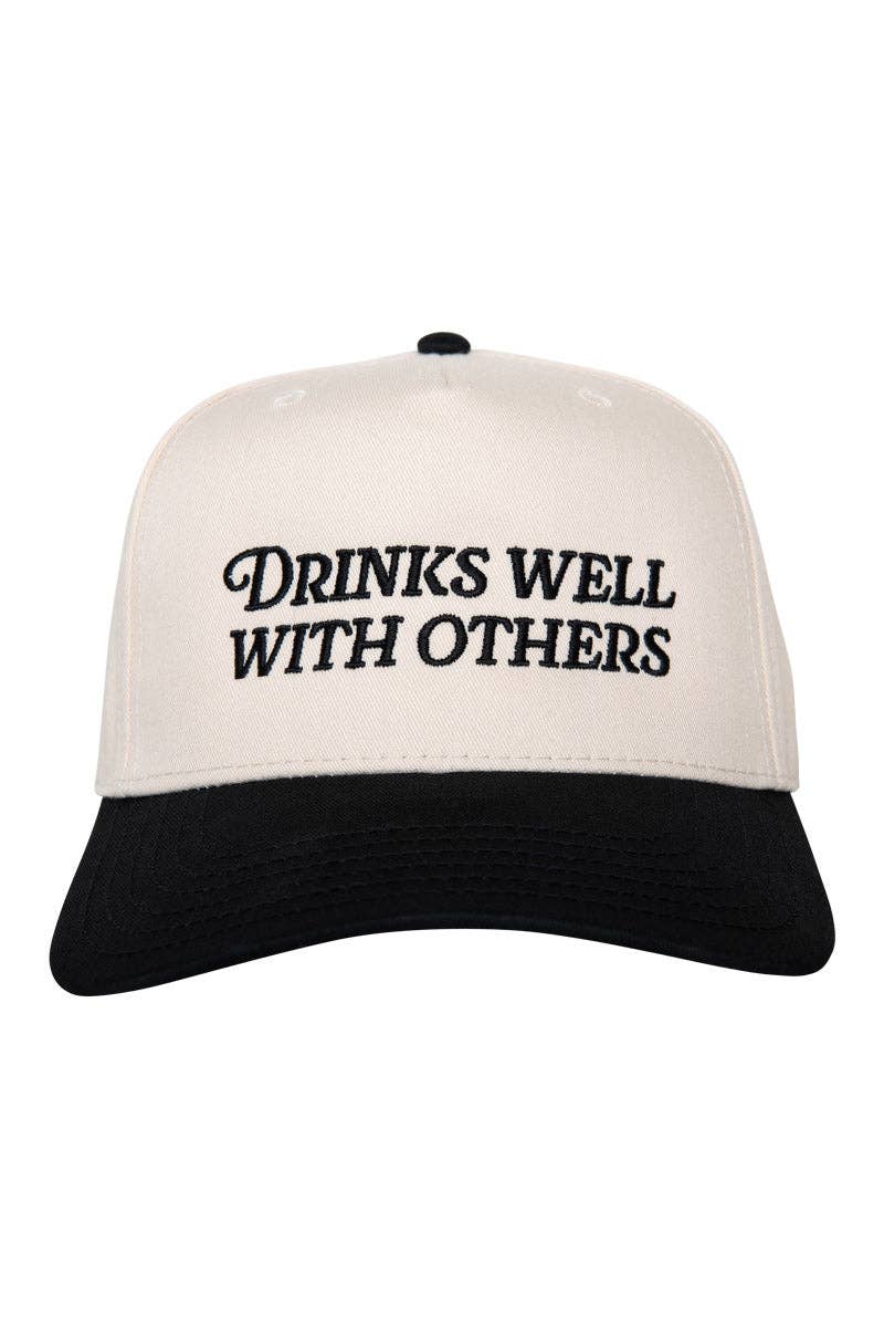 Drinks Well With Others Vintage Trucker Hats For Women: Black and Tan