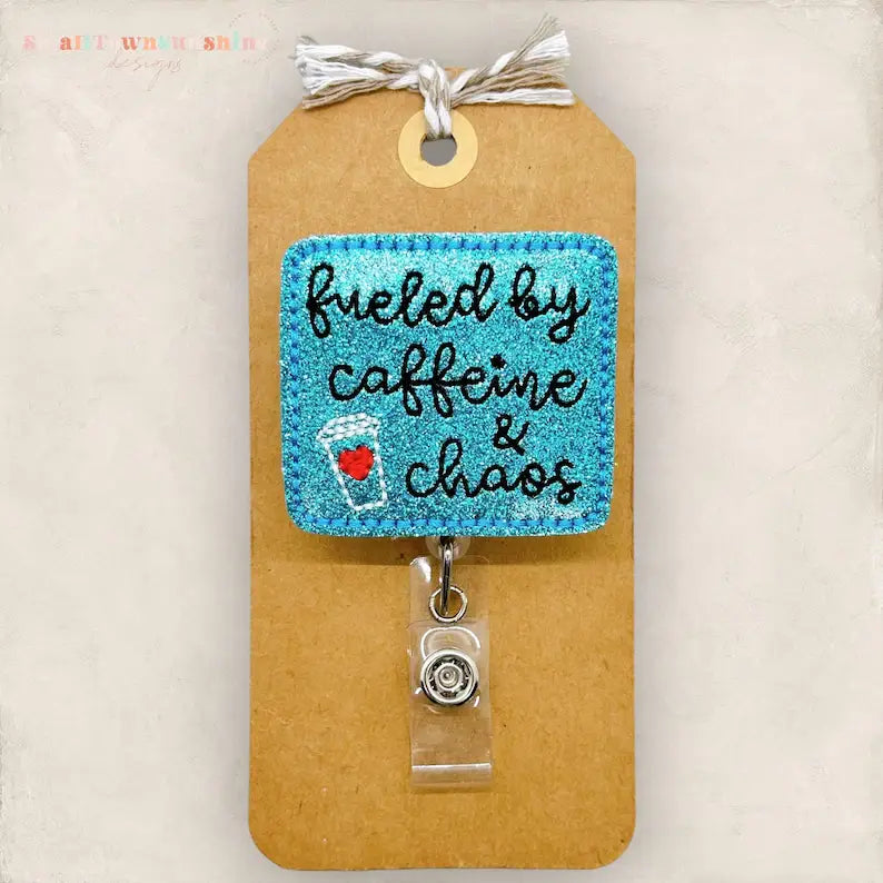 Fueled by Caffeine & Chaos Badge Reel: Black / Swivel