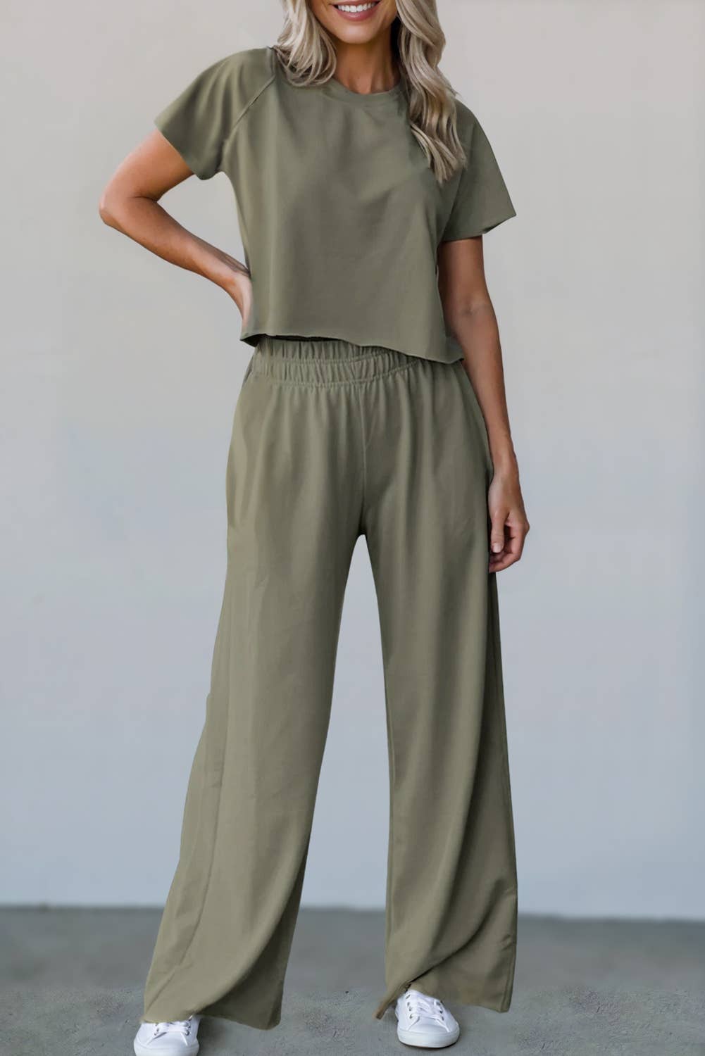 Casual Raw Hem Tee & Wide Leg Pants Set | S-2XL