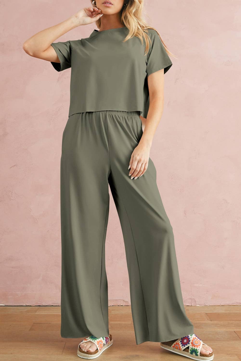 Casual Raw Hem Tee & Wide Leg Pants Set | S-2XL