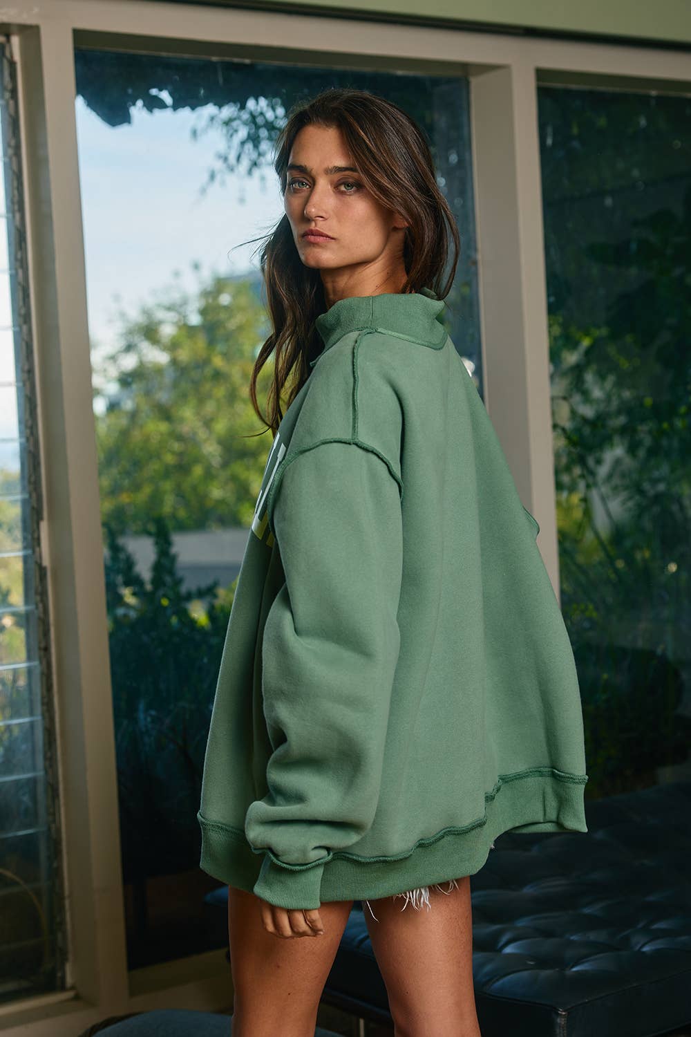 'DILLY DALLY' Mockneck Sweatshirt Green/Neon lime