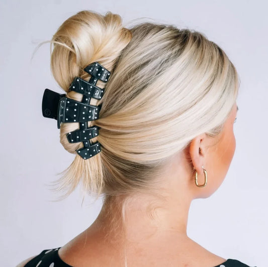 Classic Claw Clip | Black Polka Dot Party