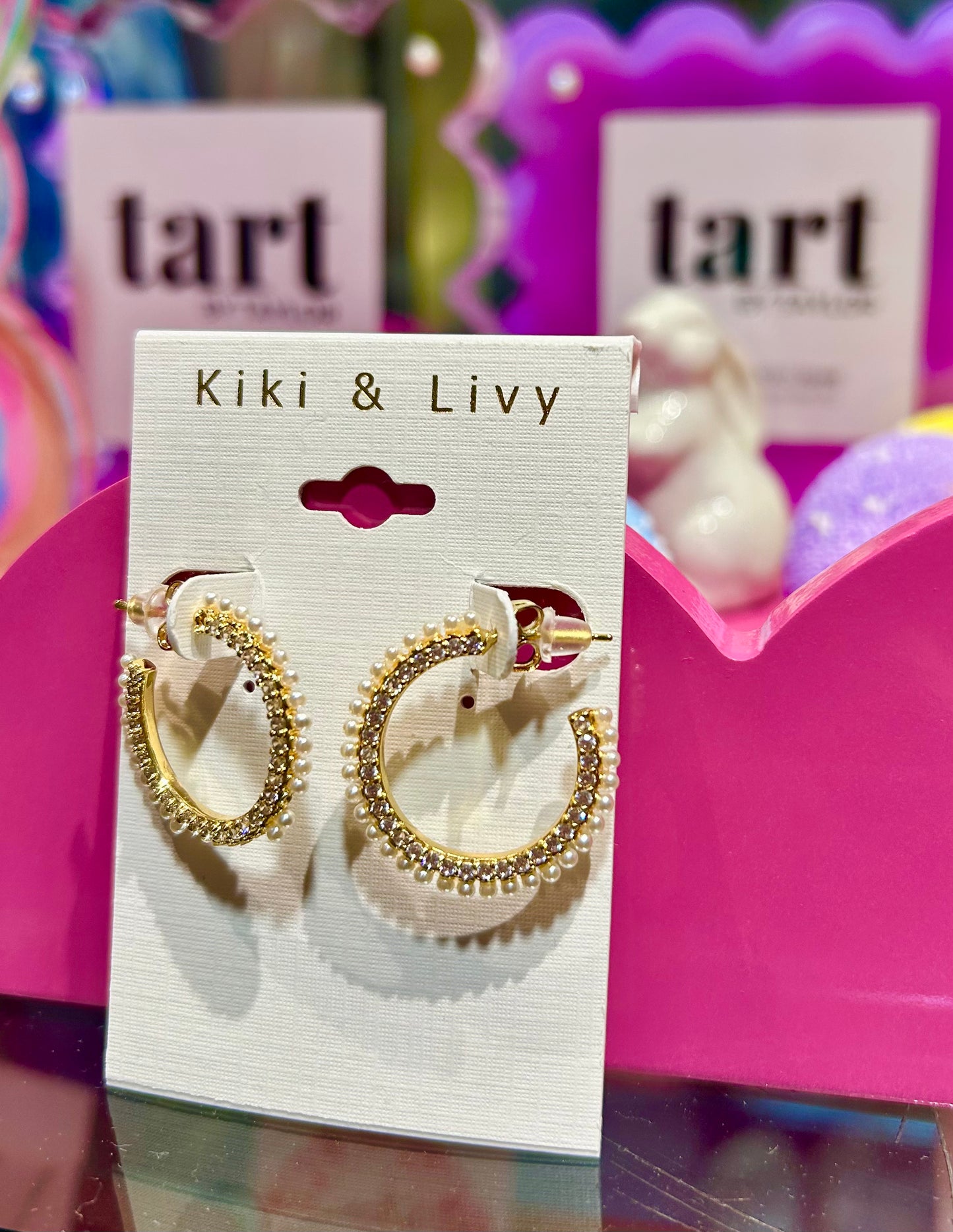 Dainty Pearl Hoops with Side Stones