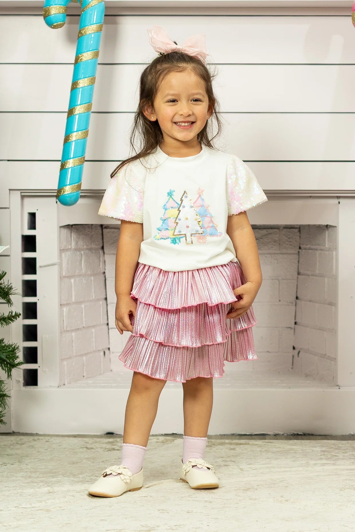 Girls' Pink Shimmer Ruffle Skirt with Shorts