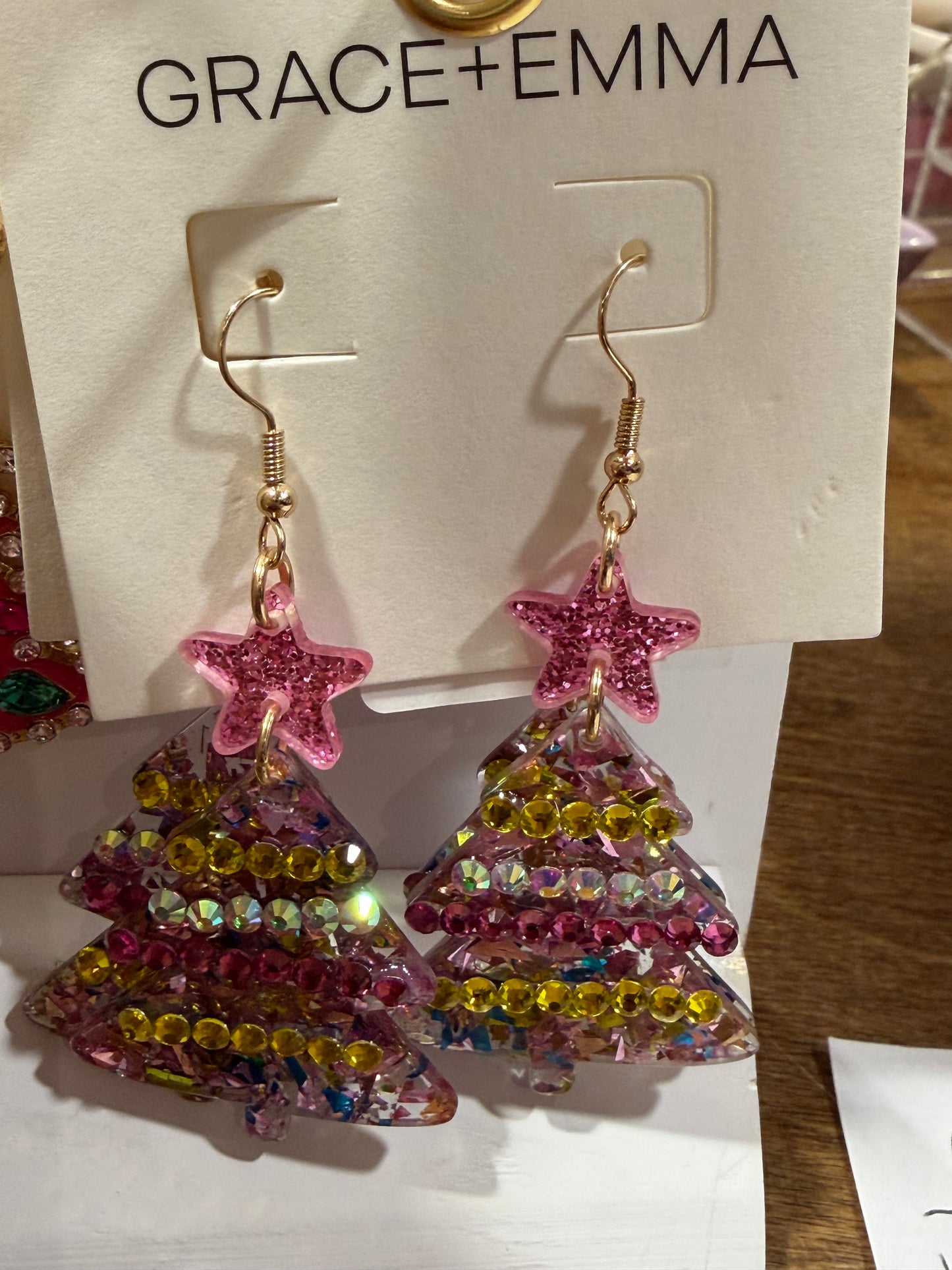 Pink Christmas Tree with a Shine Star Earrings