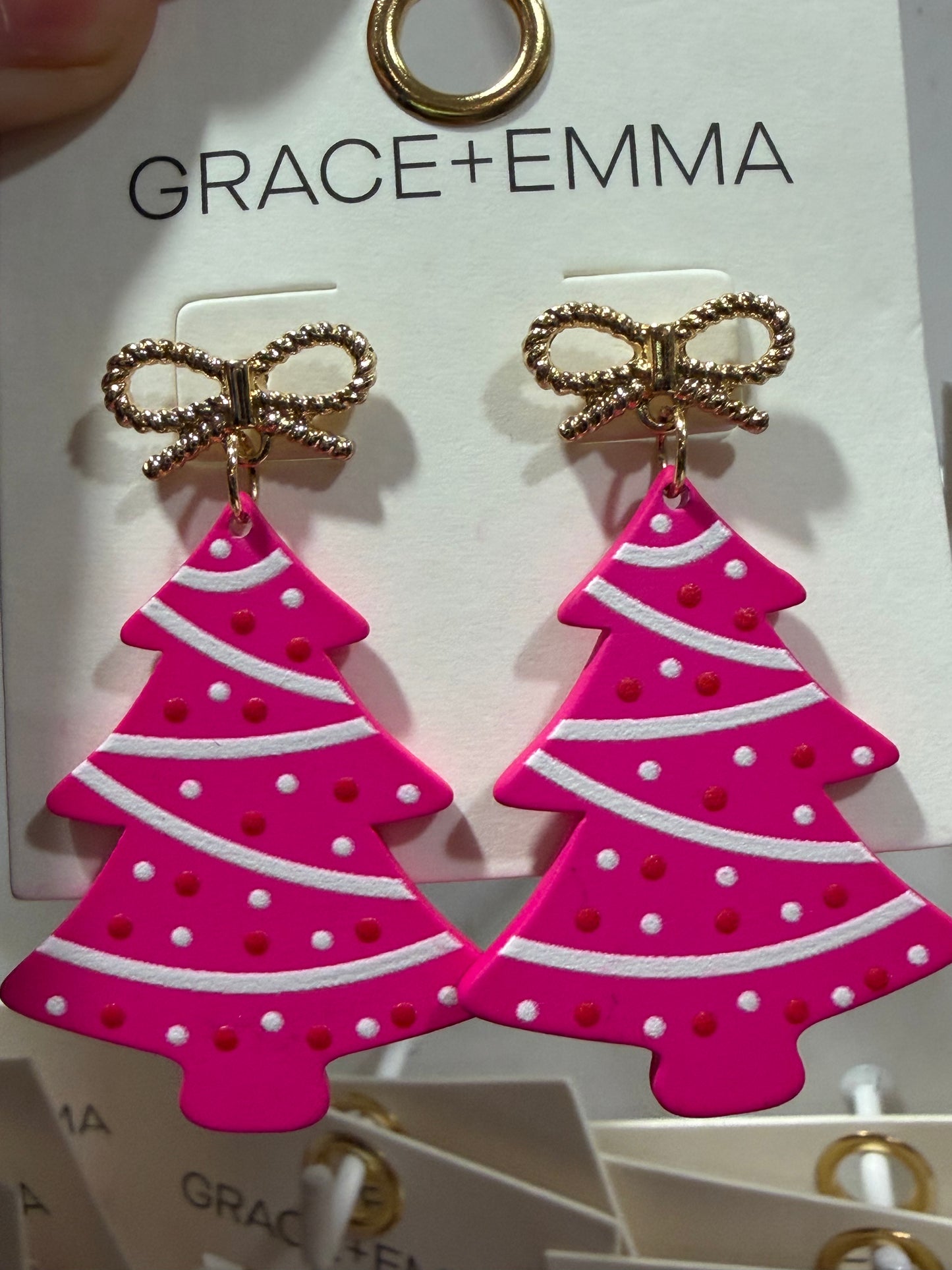 Hot Pink Christmas with Gold Bow Earrings