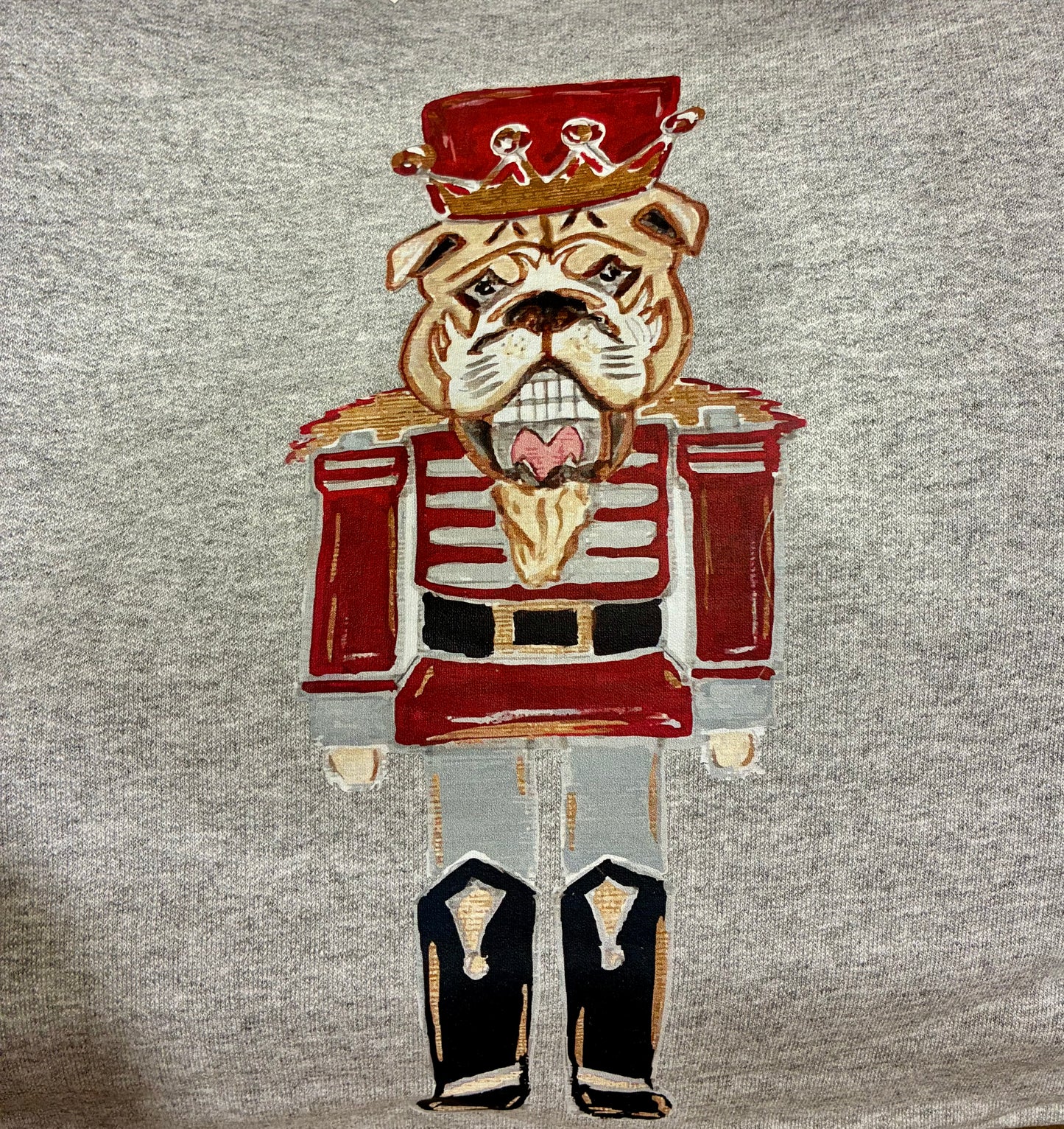 KATHRYN'S BULLDOG NUTCRACKER MAROON ON ATHLETIC GRAY SWEATSHIRT