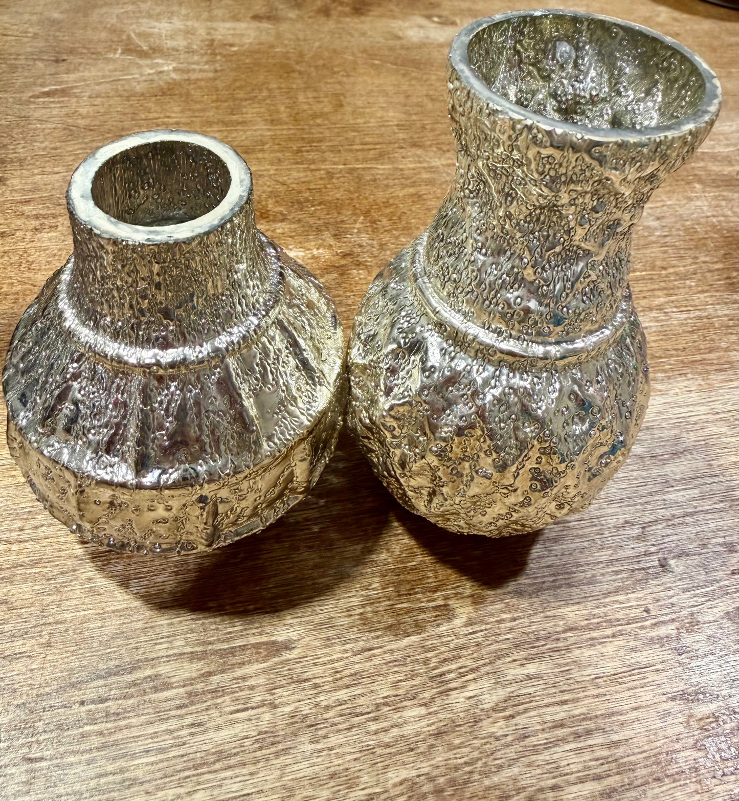 Embossed Glass Vase, Matte Antique Silver Finish, Set of 2