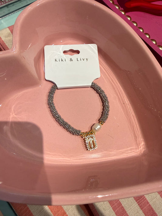 Silver Cross Bracelet with Pearl