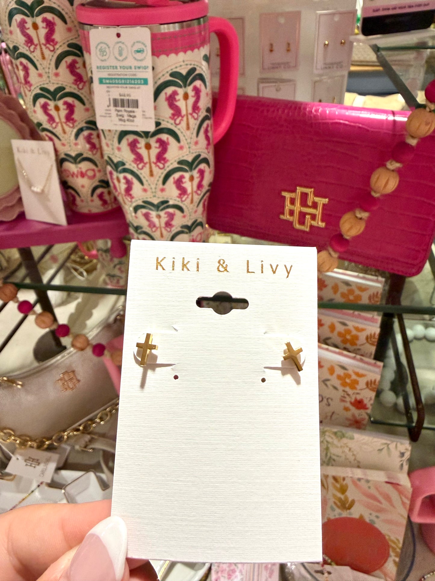 Tiny Gold Cross Studs