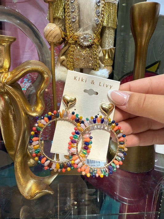Color Beaded Heart Earrings