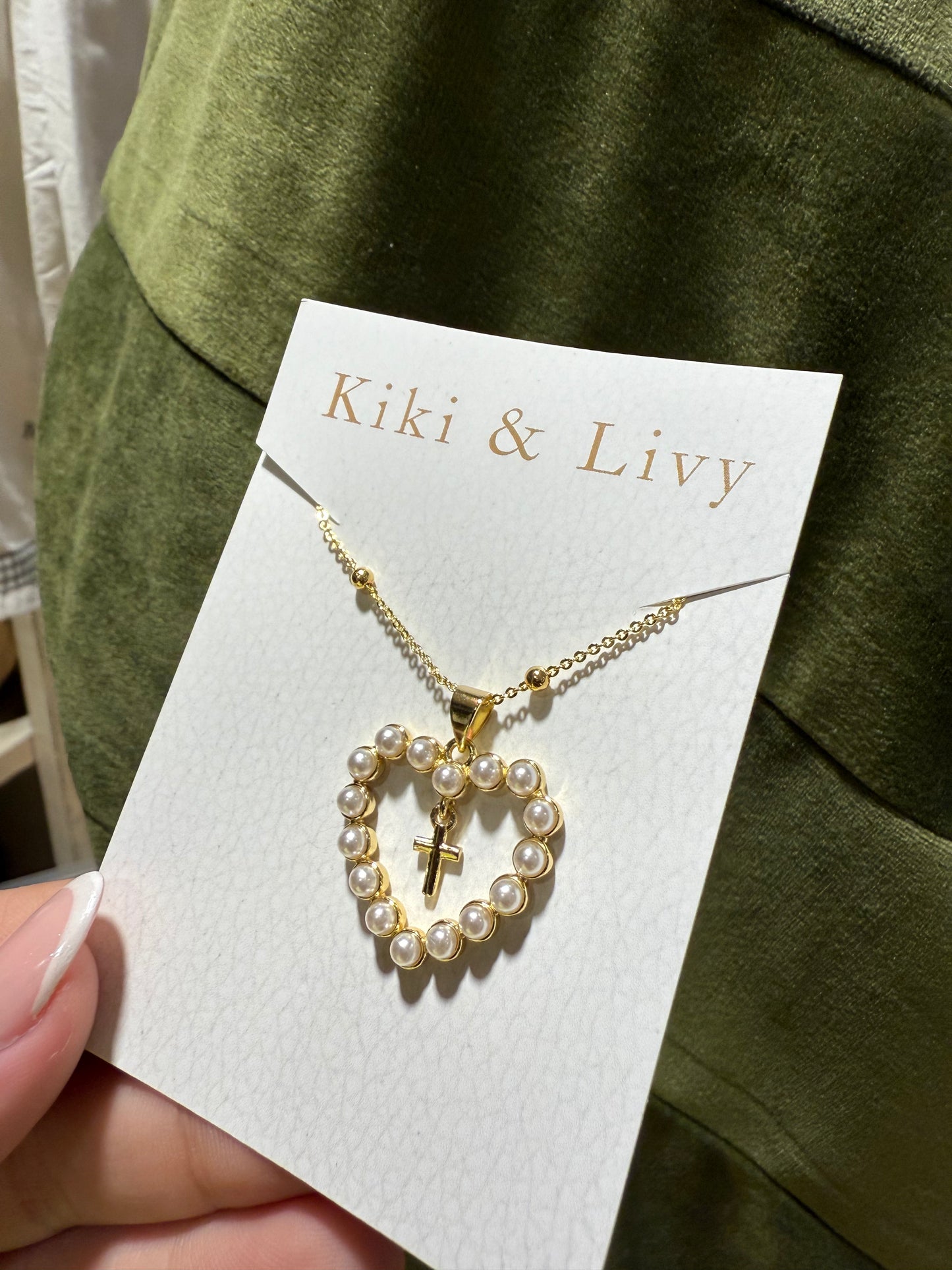 Pearl Heart Cross Necklace