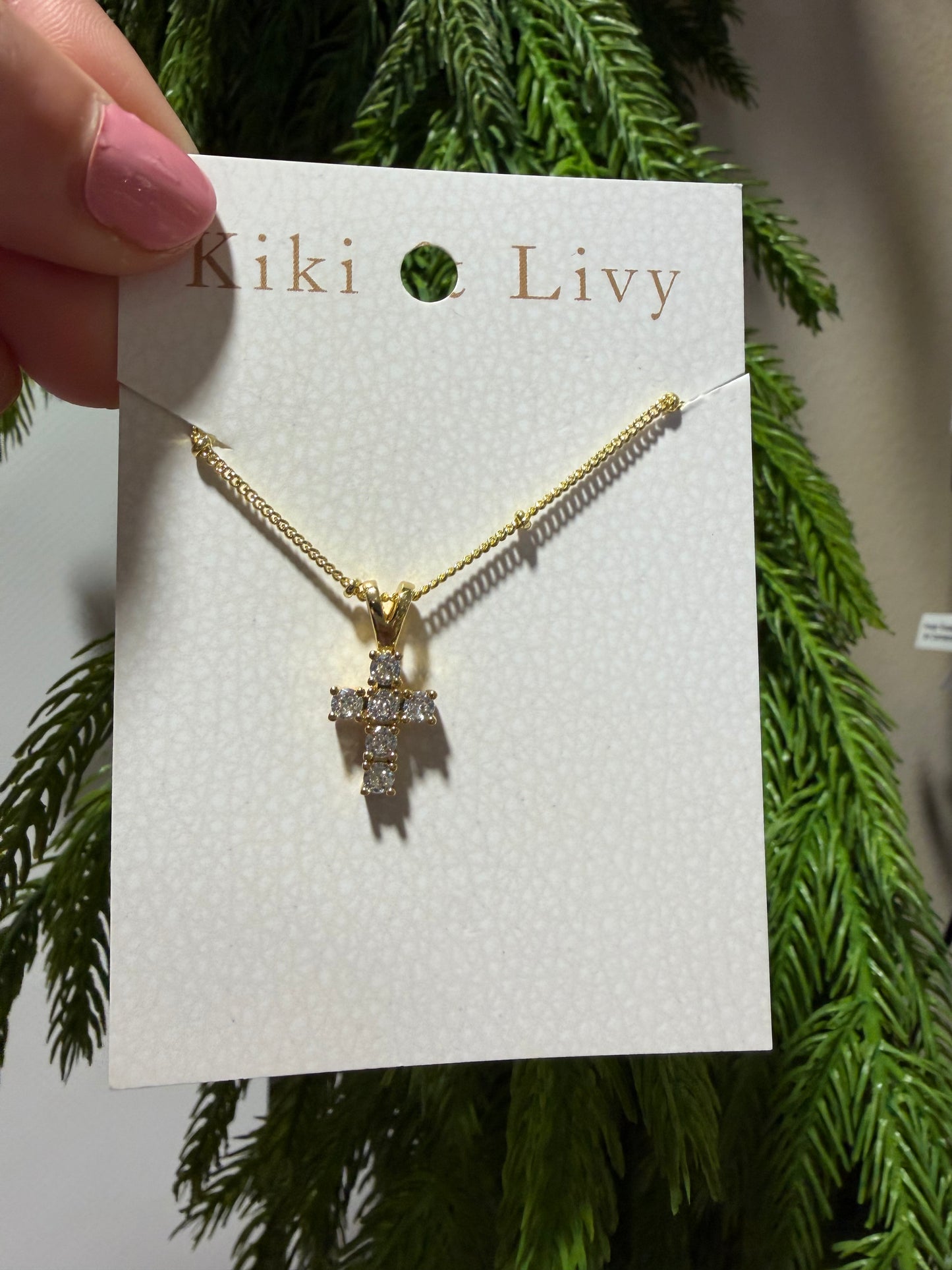 Large Square Stone Cross Necklace