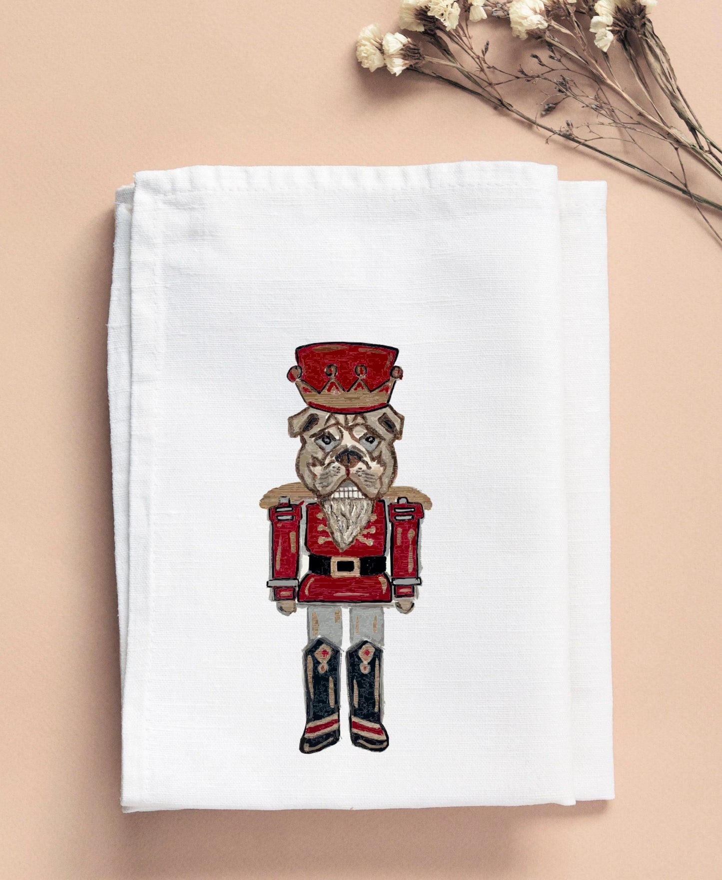 Kathryn Bulldog Nutcracker Maroon Tea Towel