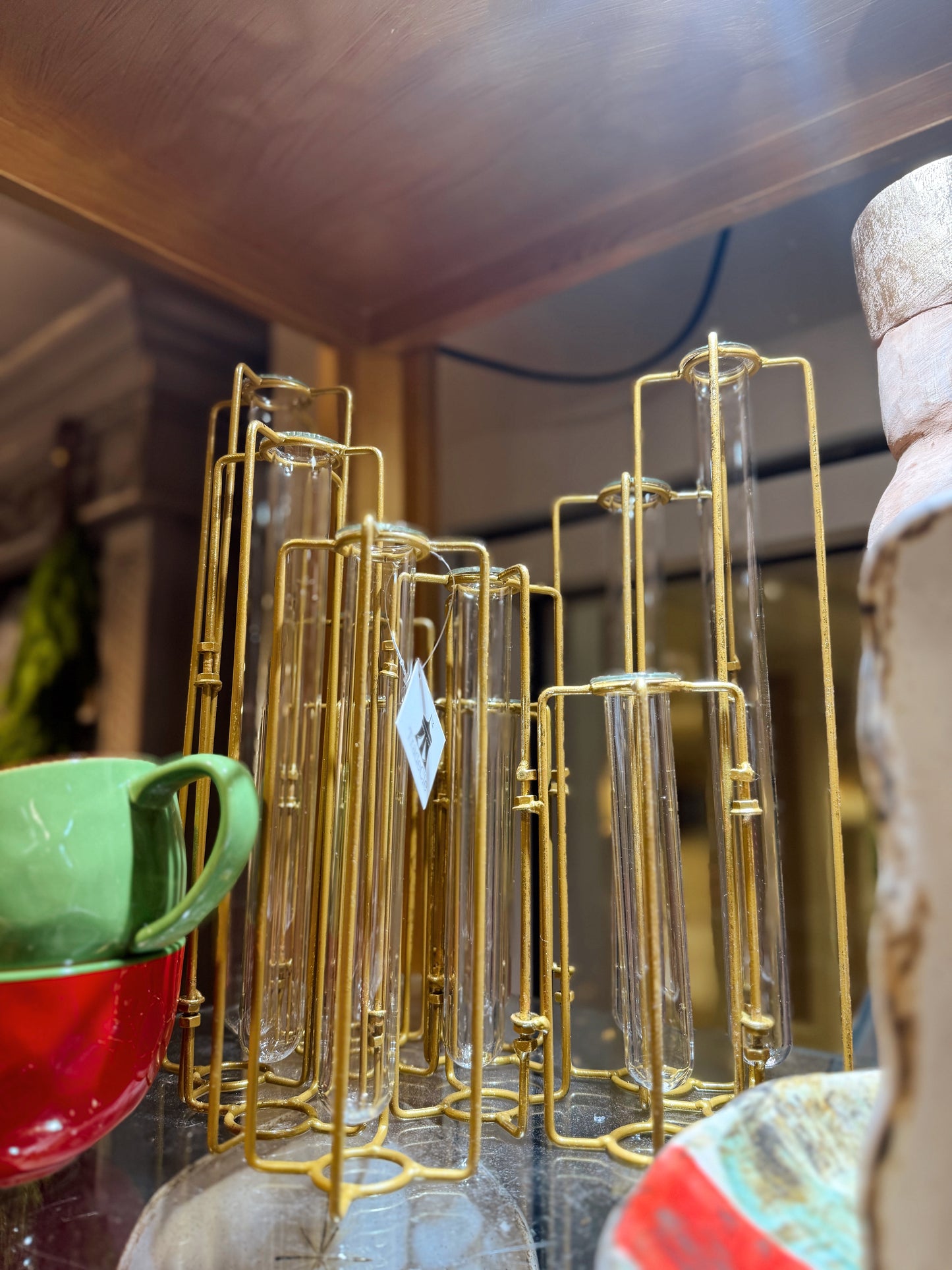 13x30x3" Hinged Test Tube Vase x10, Gold