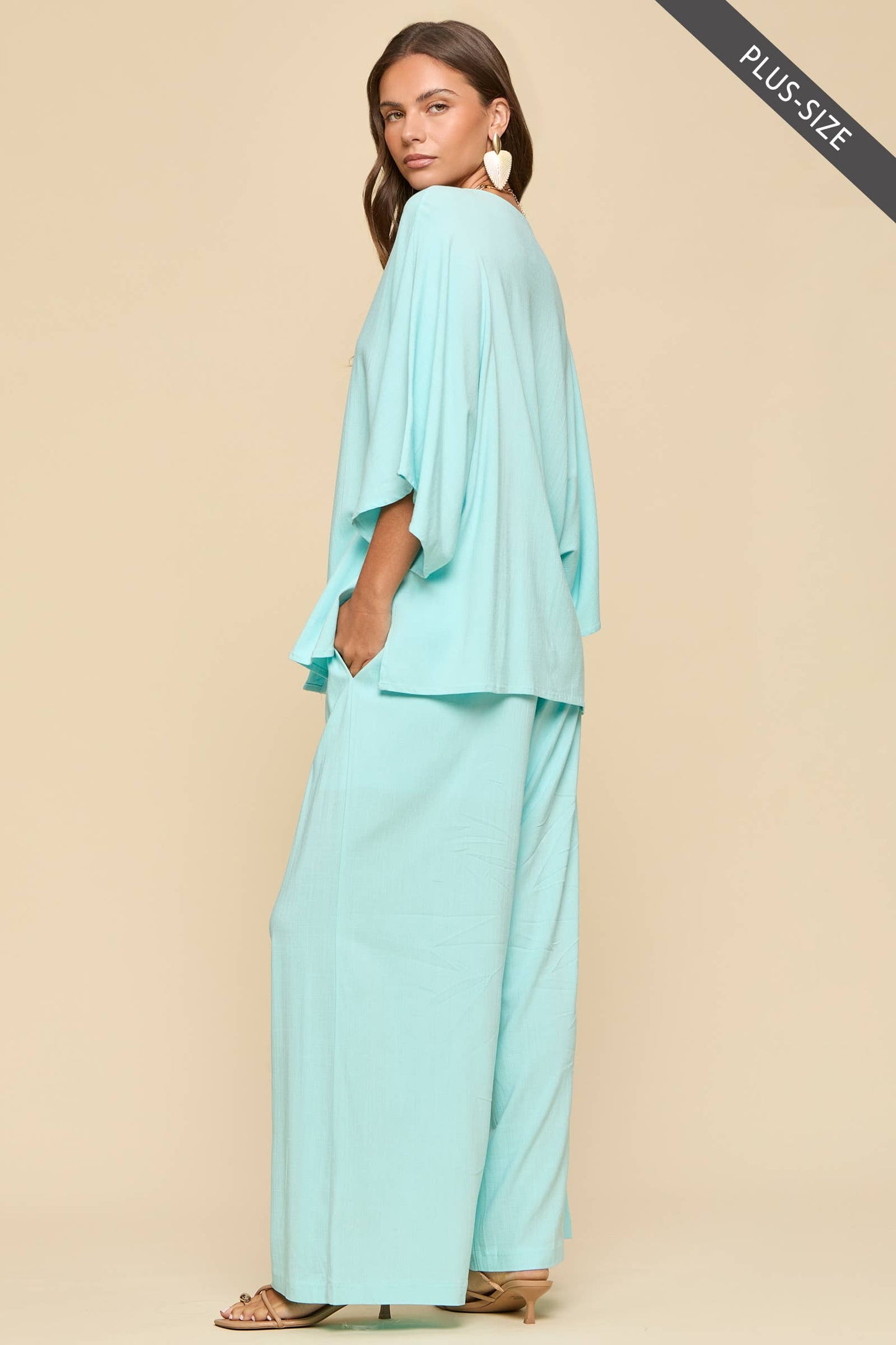PLUS SIZE 2-Piece Linen Summer Set: BLUE