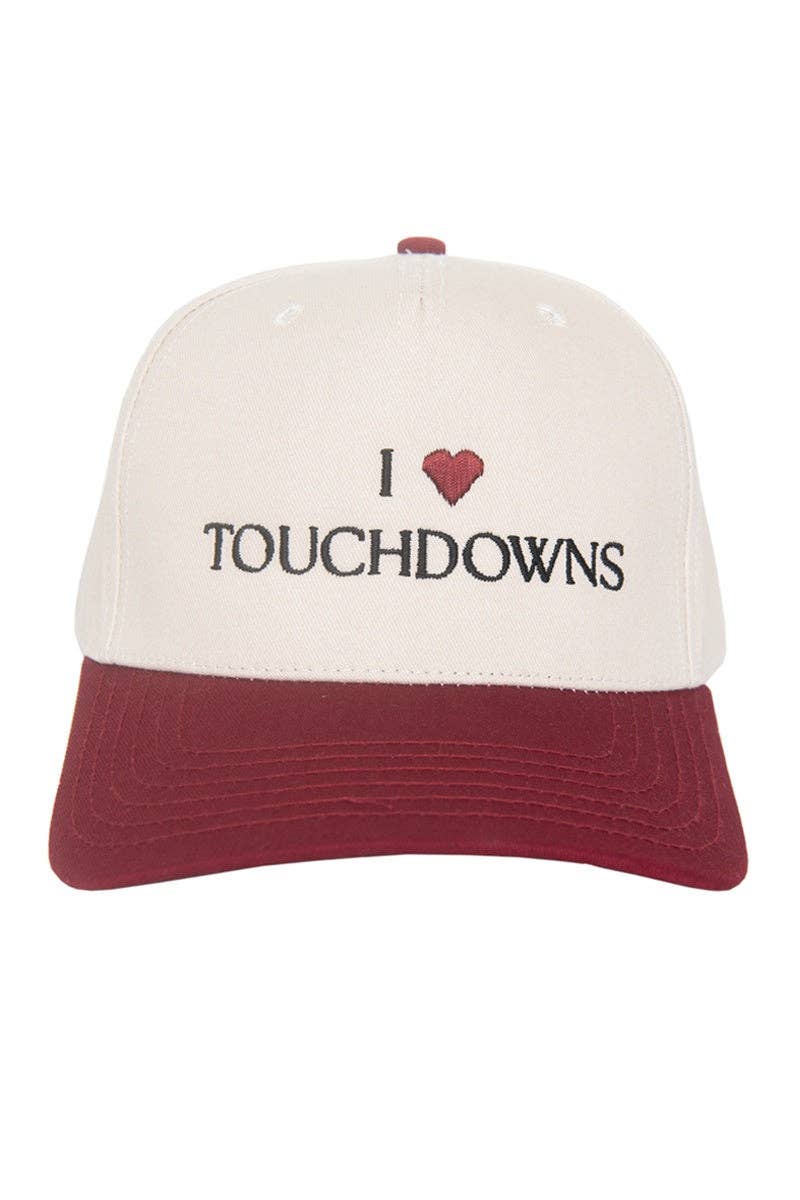 I Heart Touchdowns Vintage Trucker Hat: Black and Tan