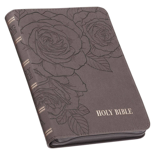 KJV Bible Compact LP Faux Leather, Gray w/zipper