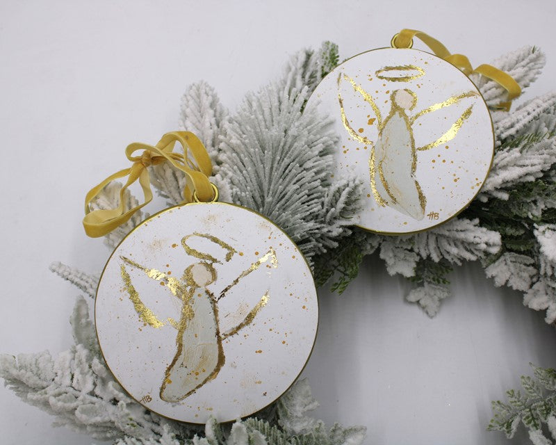 Metal Disc Ornament Angels with Gold Accents Assorted