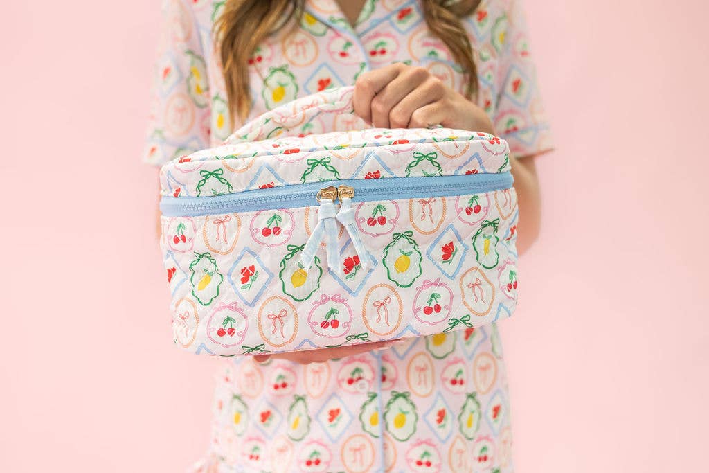 Quilted Cosmetic Bag with Top Handle - Fruit Cocktail
