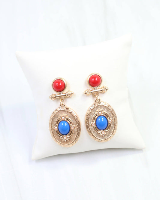 Beyan Oval Drop Earring Blue/Red