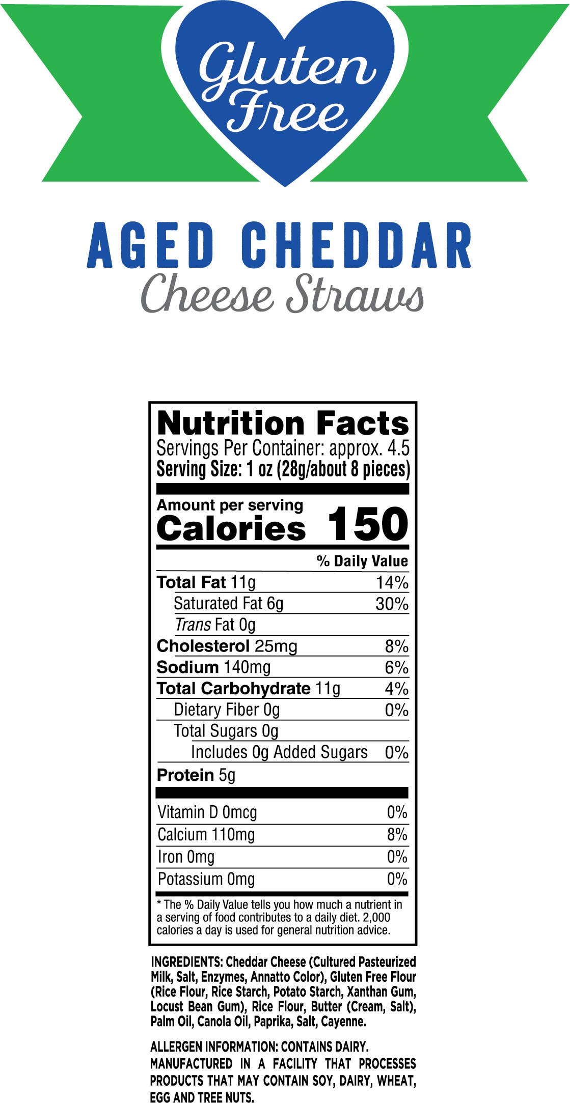 4.5 oz. Certified Gluten Free Aged Cheddar Cheese Straws