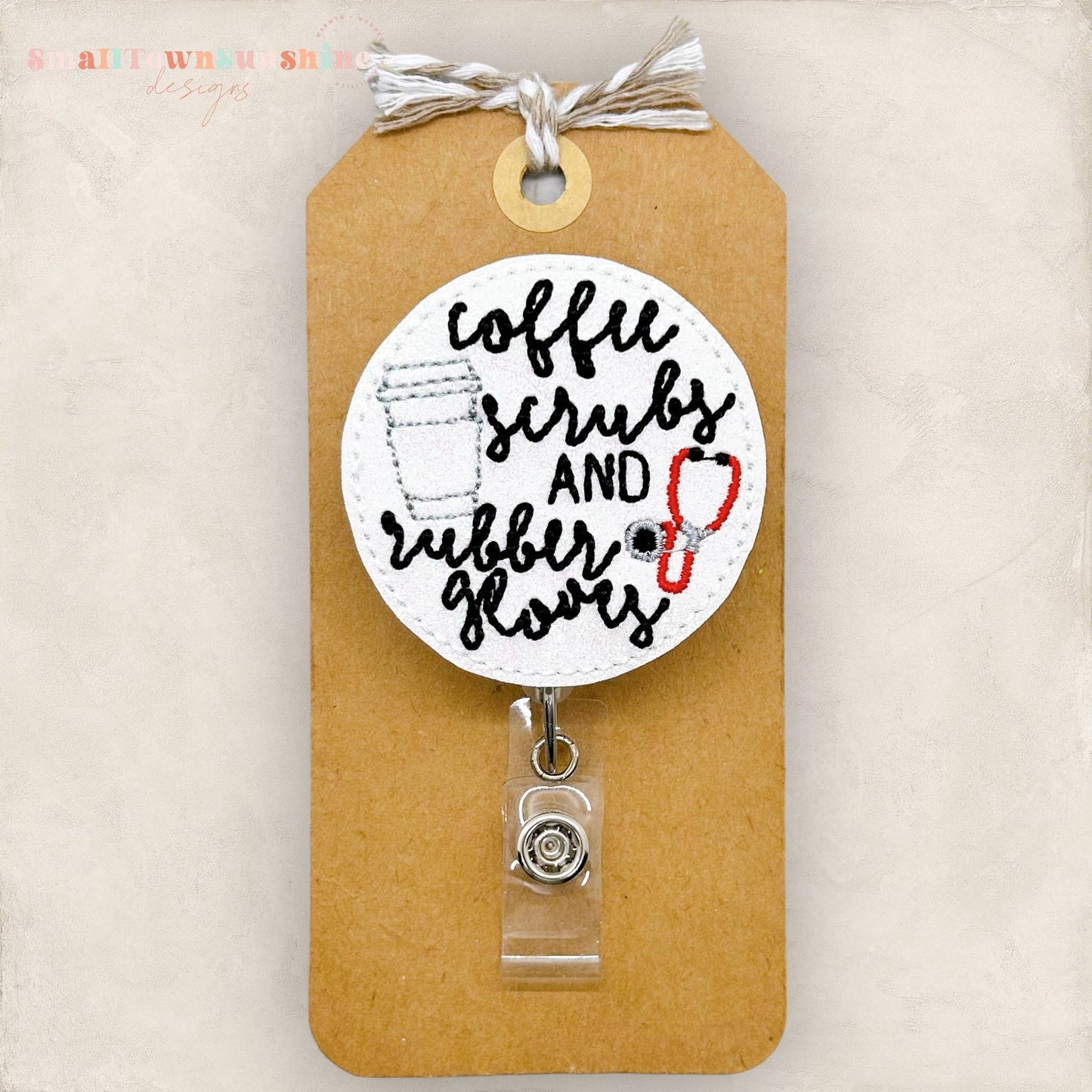 Coffee Scrubs and Rubber Gloves Badge Reel: Black / Swivel