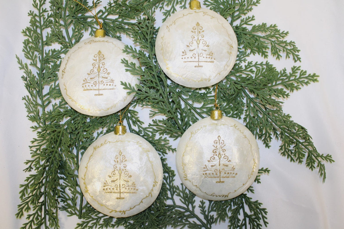 4x.5x4.5 Capiz Ornament, Gold Filigree Tree, 4 assorted