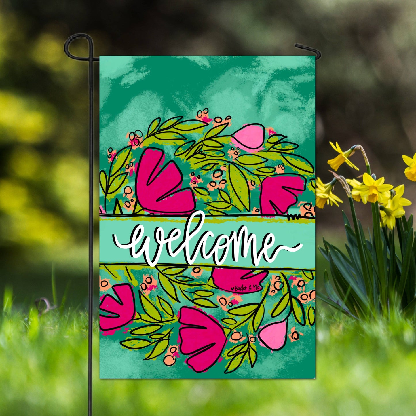 Welcome Pink Floral Garden Flag