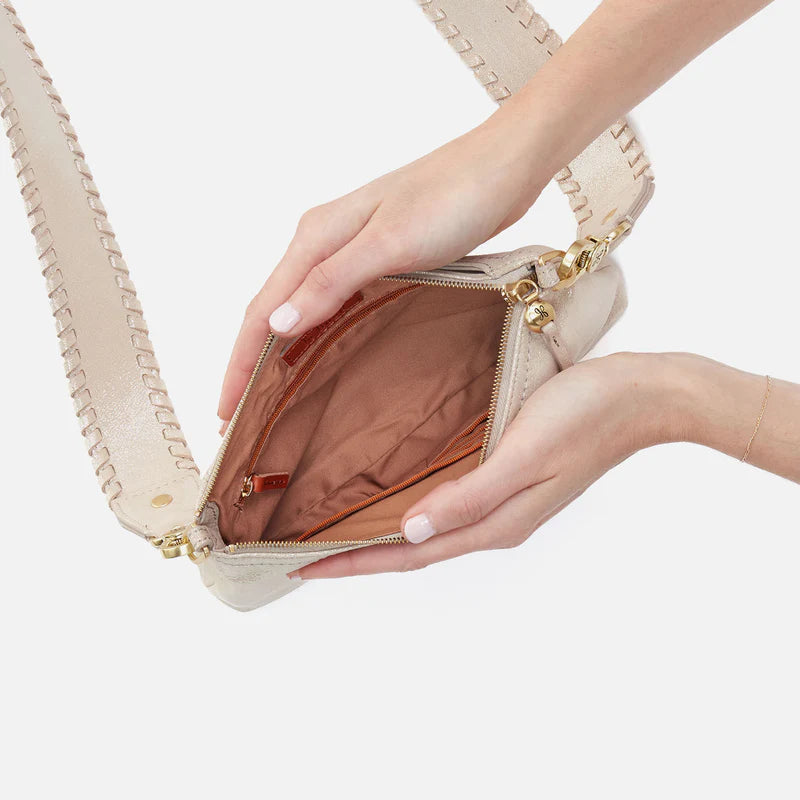 Darcy Crossbody in Metallic Leather - Sand Shimmer