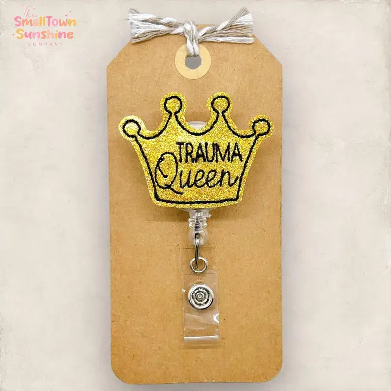 Trauma Queen Badge Reel: Black / Swivel