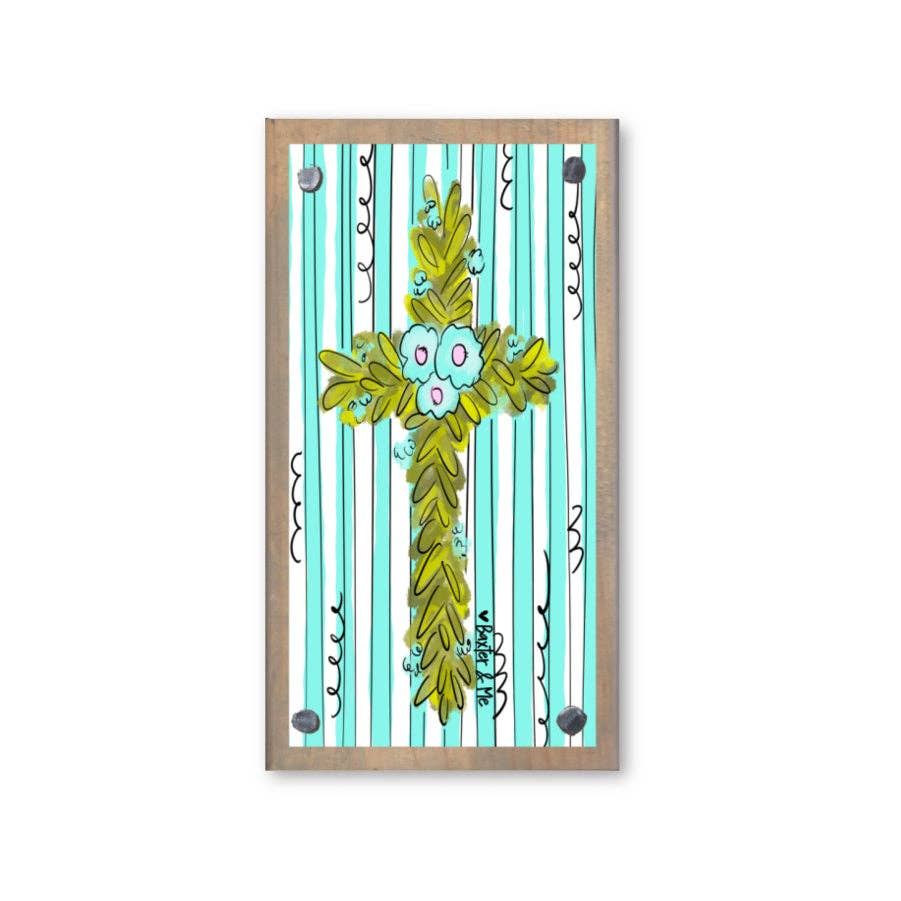 Striped Greenery Cross Driftwood Happy Block