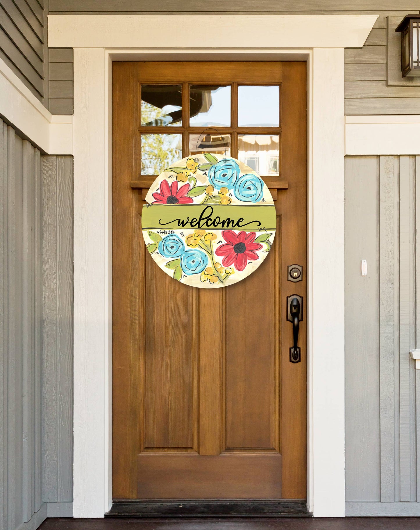 Welcome Green Stripe Door Hanger