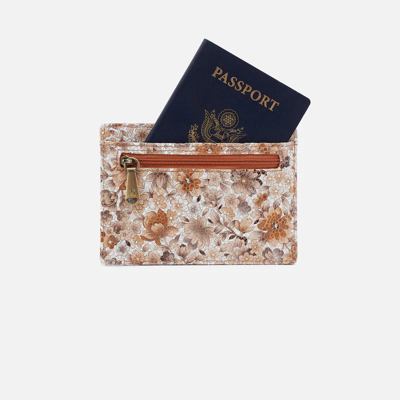 Euro Slide Card Case in Printed Leather - Sepia Bloom