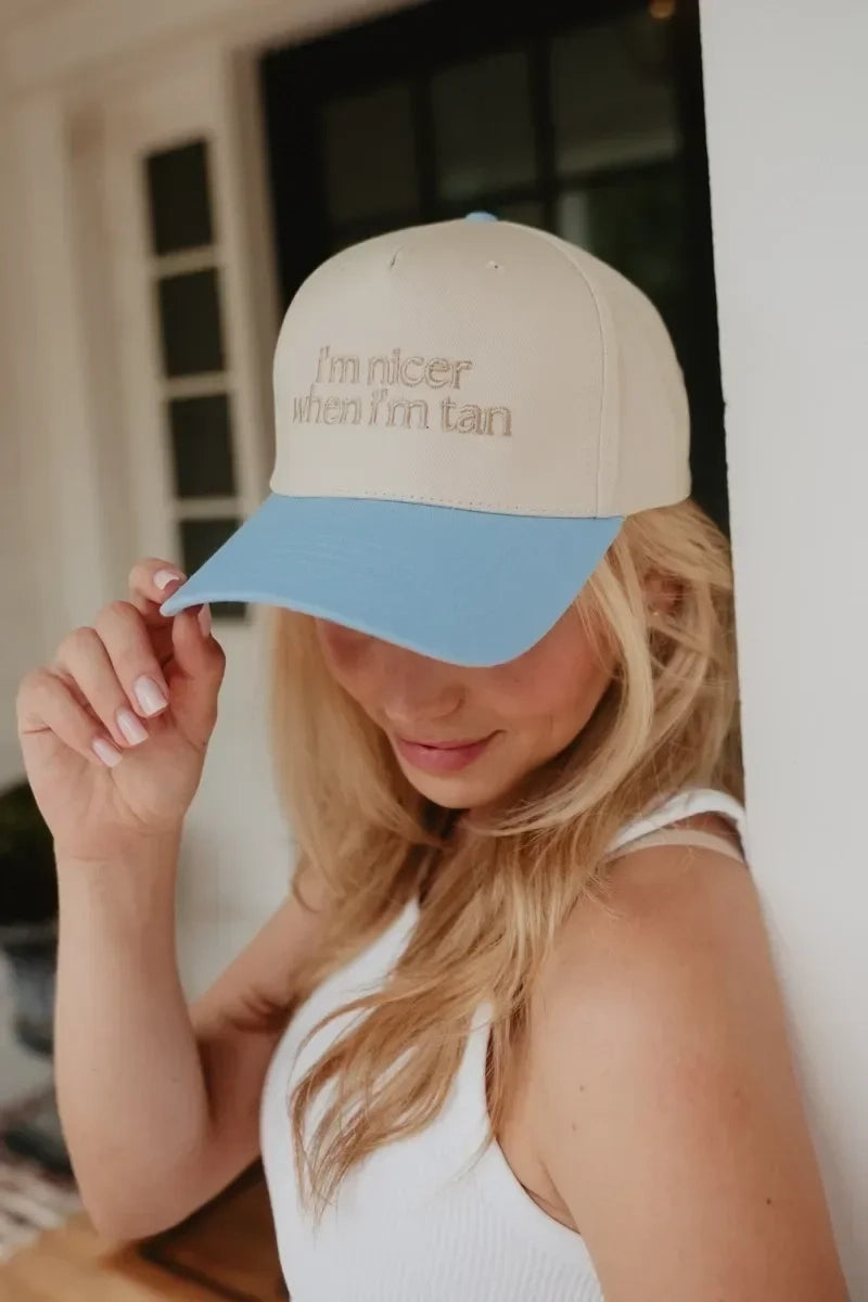 I'm Nicer When I'm Tan Two-Toned Vintage Hats - Light Blue Tan