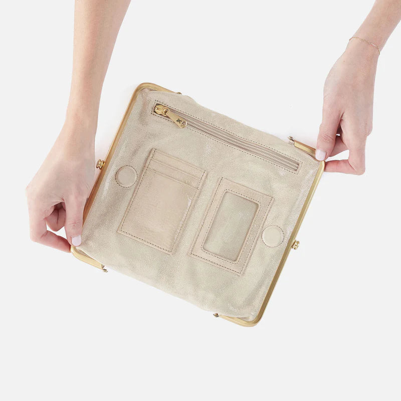 Lauren Clutch Wallet In Metallic Leather - Sand Shimmer