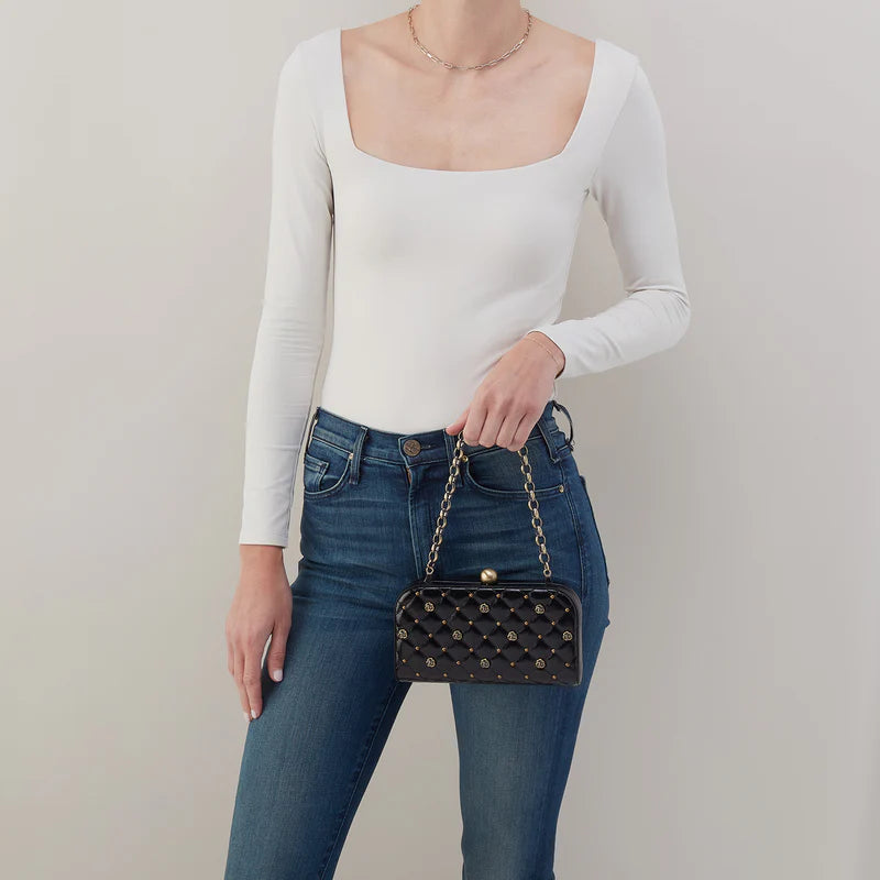 Lauren Minaudiere in Polished Leather - Studded Black