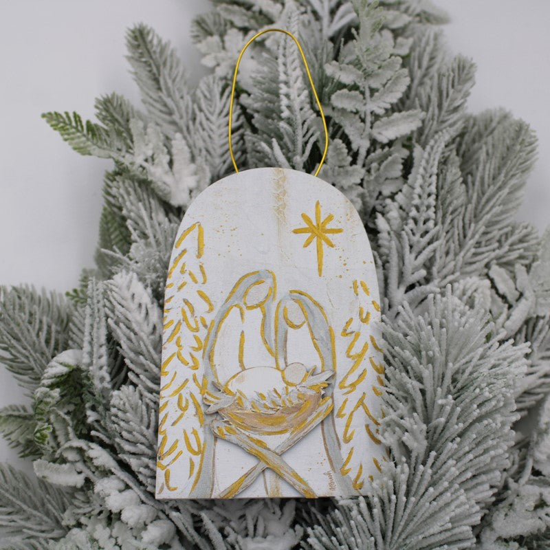 Layered Wood Ornament Neutral Holy Family